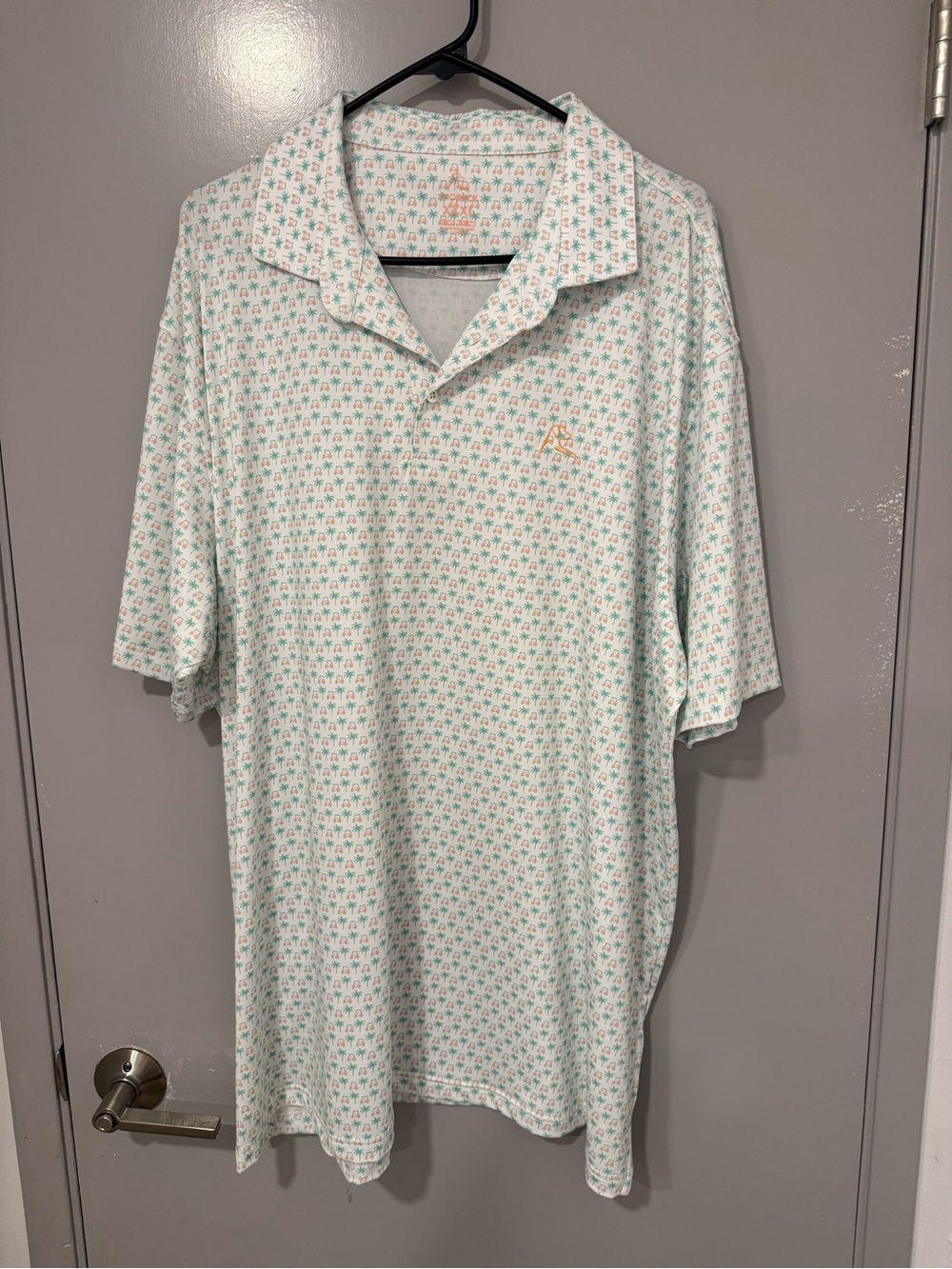 Rhoback Men's Polo in Mint with Coral Logo